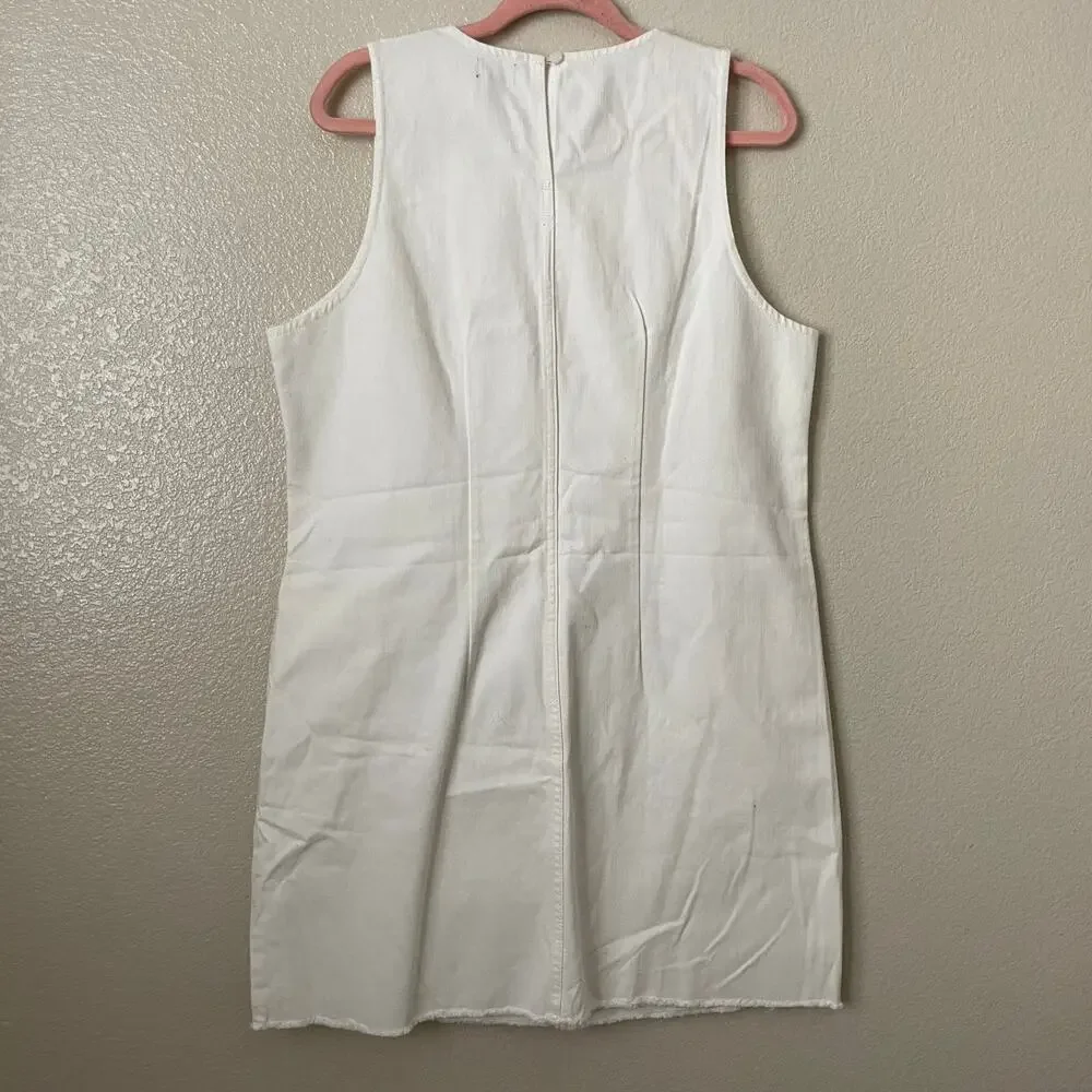 J. Crew Dress Womens Size 14 White Mini Denim‎ Cotton Tank Pockets Quiet Luxury